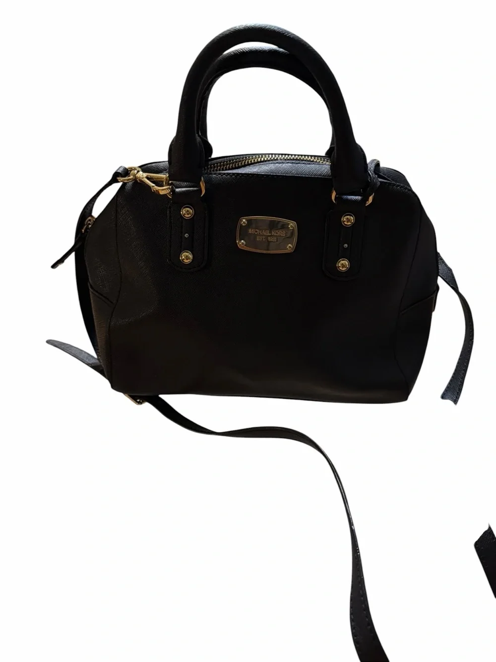 Michael Kors Black Leather Satchel with Gold Hardware